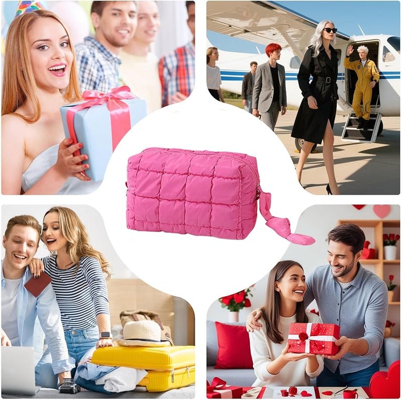 Large Quilted Travel Toiletry Cosmetic Bag Hot Pink For Makeup And Camping Essentials - Image 4